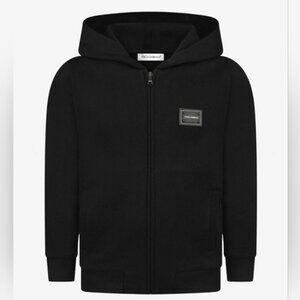 Unisex Dolce  Gabbana Kids logo tag zip up black hoodie Sz 2